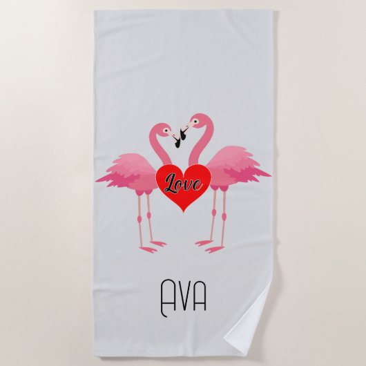 Plage Flamant rose rose Amour Design - Serviette de plag (Devant)