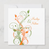 Plage Florale Blanche Orange. Faire-part de mariag (Devant)