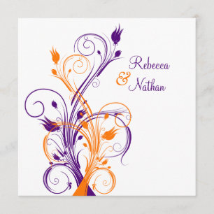 Plage Florale Blanche Violet Orange. Faire-part de