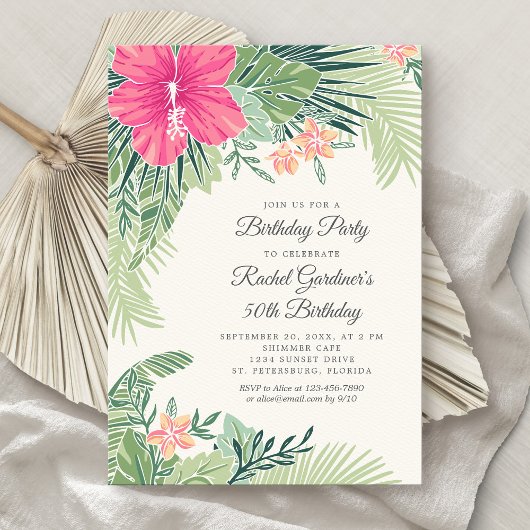 Plage florale tropicale Invitation d'anniversaire