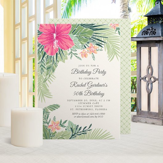 Plage florale tropicale Invitation d'anniversaire