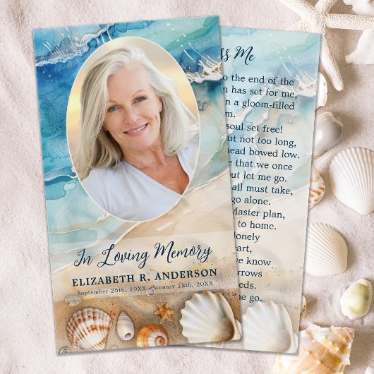 Plage Funérailles Ovale Photo carte de prière comm