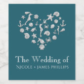 Plage Glam Diamond Heart Elegant Étiquette de vin  (Étiquettes simples)