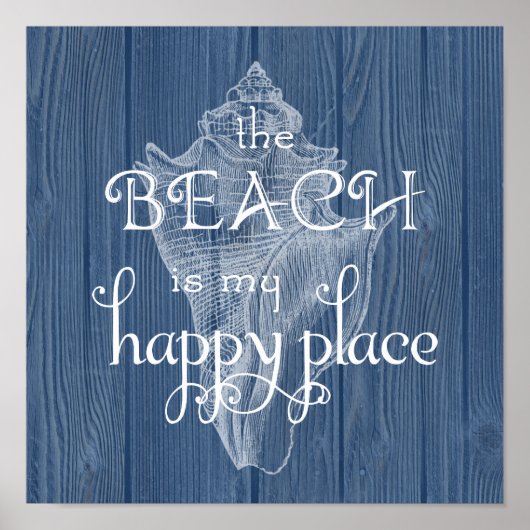 Plage Happy Place Seashell Blue Wood Poster (Devant)