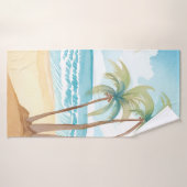 Plage Hawaïenne | Aquarelle Tropicale de Palmier (Serviette de bain)