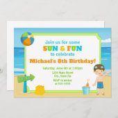 Plage Invitation Anniversaire Plage Party Boy (Devant / Derrière)