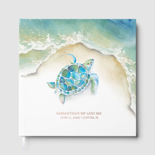 Plage Livre d'invités Aquarelle Tortue de mer (Recto)