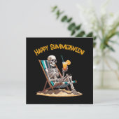 Plage Lounge Skeleton Carte de voeux Halloween (Debout devant)