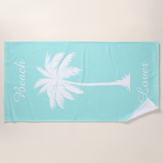 Plage Lover Palm Tree Bleu Blanc Plage Serviette (Devant)