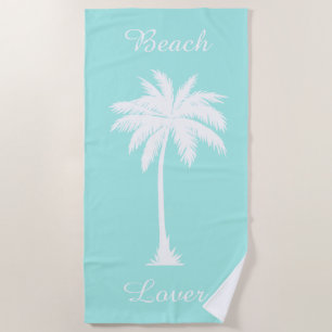 Plage Lover Palm Tree Bleu Blanc Plage Serviette