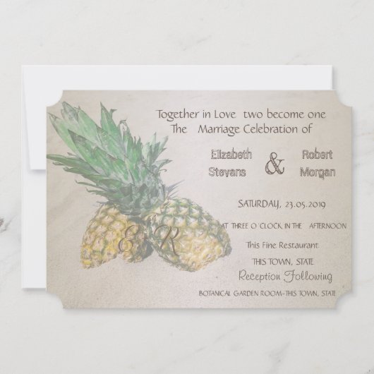 Plage Mariage Ananas Invitation (Devant)