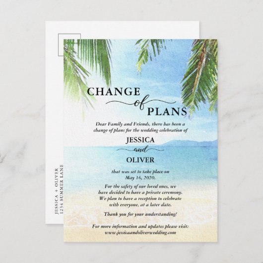 Plage Mariage Annulation Faire-part Cartes postale (Devant / Derrière)