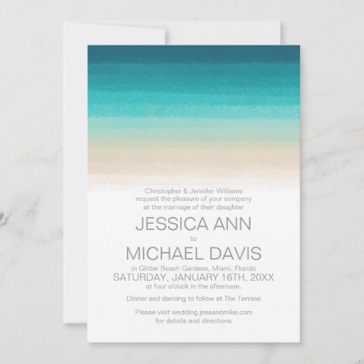 Plage Mariage Aquarelle Ombre Invitation moderne (Devant)