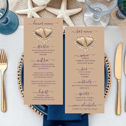 Plage Mariage Coeurs de sable Dîner & Bar Menu