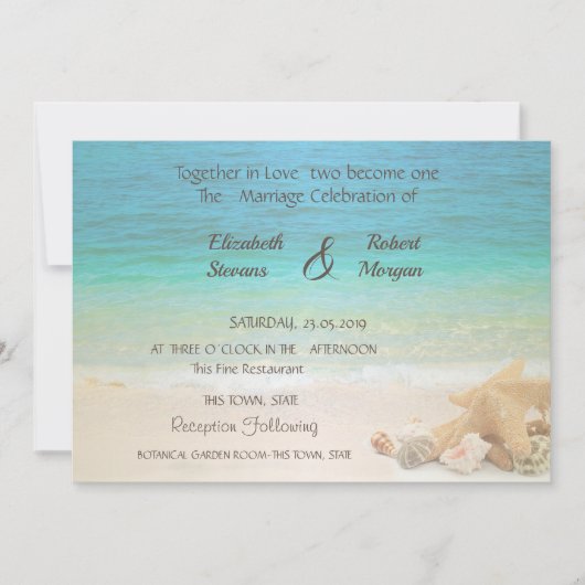 Plage Mariage Coquillages Invitation (Devant)
