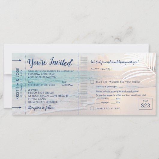 Plage Mariage Embarquement Pass Invitation Tout en (Devant)