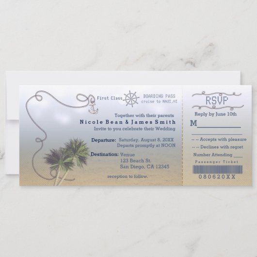 Plage Mariage Embarquement Vintage Invitations de (Devant)