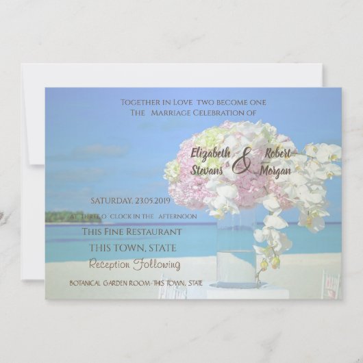 Plage Mariage Floral Invitation (Devant)