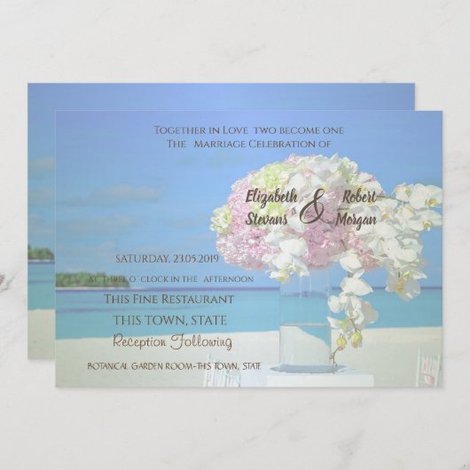 Plage Mariage Floral Invitation (Devant / Derrière)