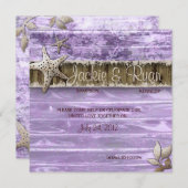Plage Mariage Invitation Coquillage Pourpre Bois V (Devant / Derrière)