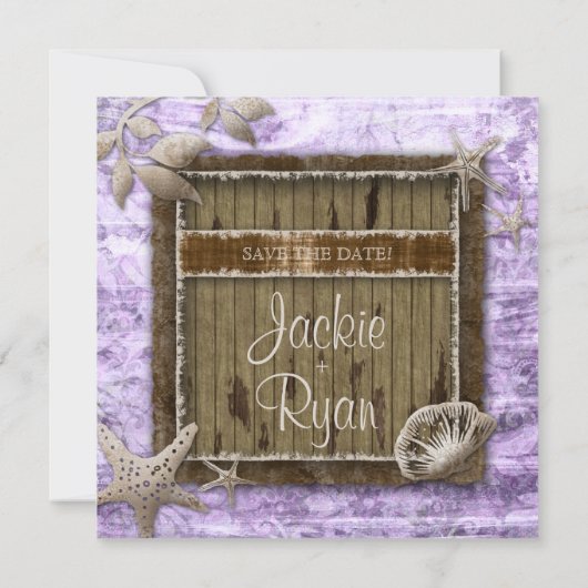Plage Mariage Invitation Coquillage Pourpre Bois V (Dos)