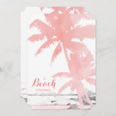 Plage Mariage Invitation Coral Palm Trees Bois (Devant / Derrière)