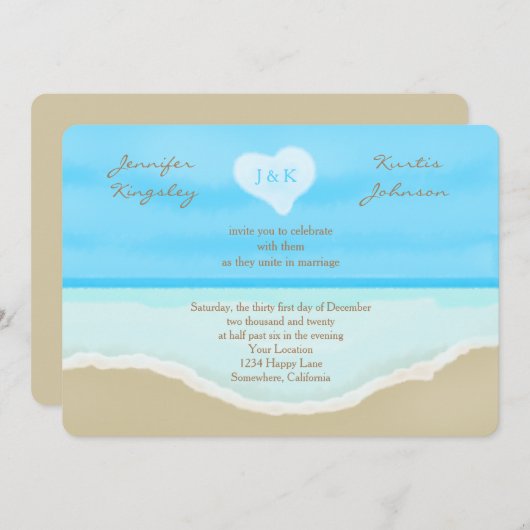 Plage Mariage Invitations aquarelle (Devant / Derrière)