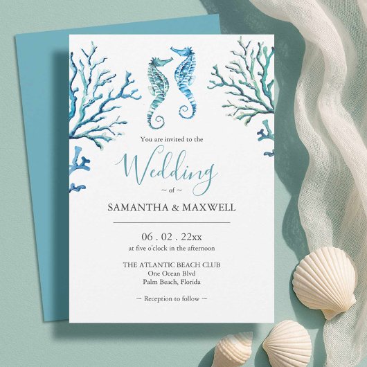 Plage Mariage Invitations Aquarelle Chevaux
