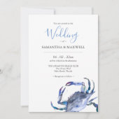 Plage Mariage Invitations Aquarelle Crabe Bleu (Devant)