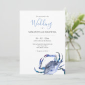 Plage Mariage Invitations Aquarelle Crabe Bleu (Debout devant)