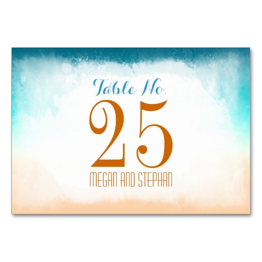 Plage Mariage Ombre Numéro de table Cartes de plac (Devant)