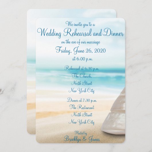 Plage Mariage Répétition Dîner Invitations (Devant / Derrière)