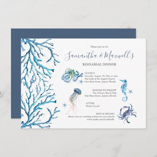 Plage Mariage Répétition Dîner Invitations (Devant / Derrière)