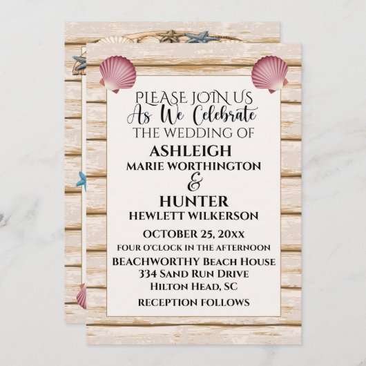 Plage Mariage / Toutes les occasions Invitation Ve (Devant / Derrière)