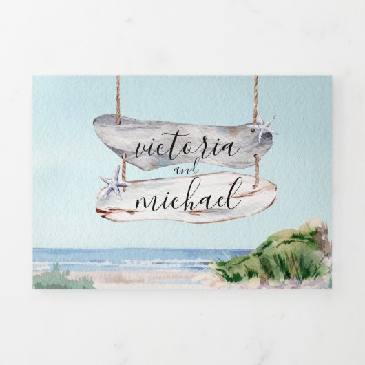 Plage Mariage triple Invitation (Page de couverture)