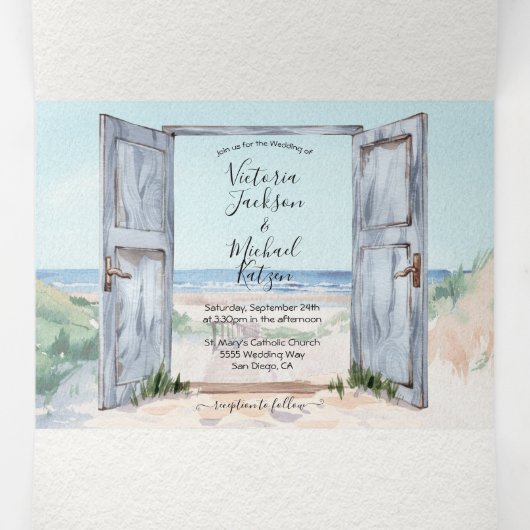 Plage Mariage triple Invitation (Intérieur au milieu)