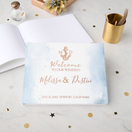 Plage minimal Ancre Côtière Nautique Mariage Foil (Recto ouvert)