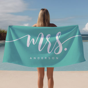Plage Mme Teal et blanc serviette personnalisée de jeune