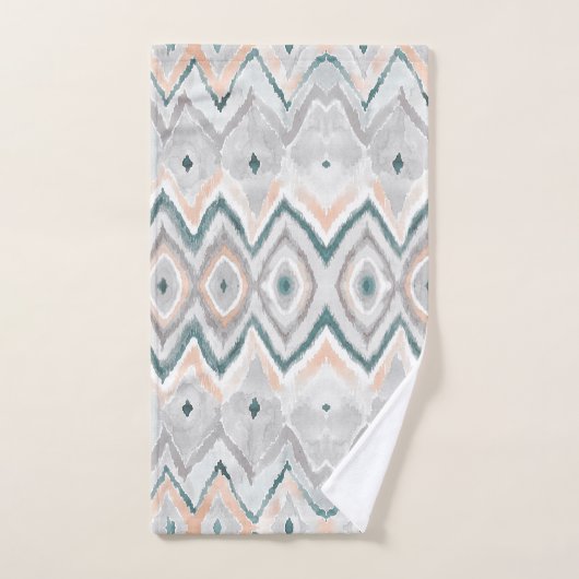 Plage moderne Boho Turquoise Peach Grey Aquarelle (Serviette à main)