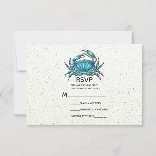 Plage moderne Crabe bleu Starfish Mariage RSVP (Devant)