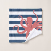 Plage moderne de pieuvre rouge marine blanche rayé (Gant de toilette)