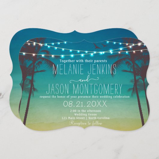 Plage moderne Faire-part de mariage tropicale palm (Devant / Derrière)