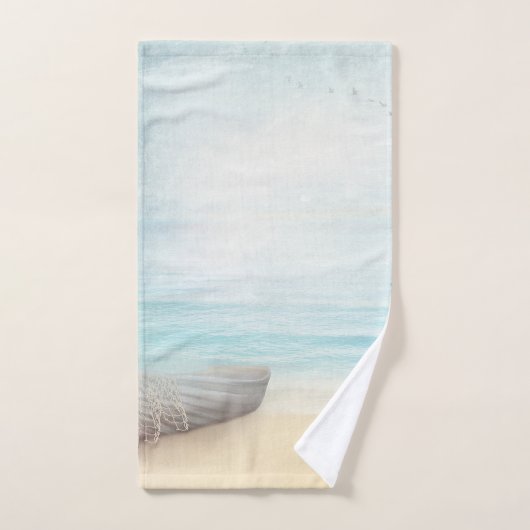 Plage nautique avec Rowboat & Fishing Net (Serviette à main)