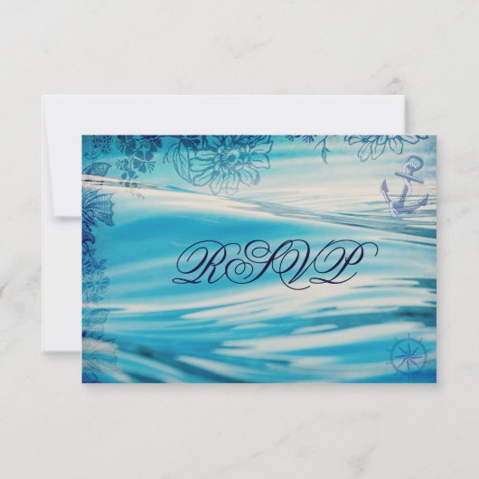 Plage nautique Thème Océan Bleu Mariage Cartes RSV (Dos)
