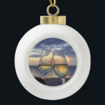 Plage Noël Ornements Ball Sunset<br><div class="desc">Ornements de Noël de plage - Boules de Noël ornements avec coucher de soleil et texte personnalisable Joyeux Noël</div>