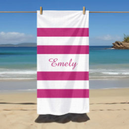 Plage Nom moderne Serviette de piscine rayée rose