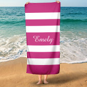 Plage Nom moderne Serviette de piscine rayée rose 