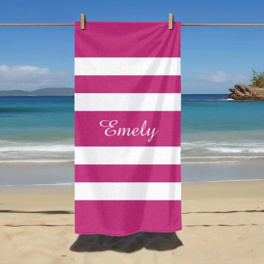 Plage Nom moderne Serviette de piscine rayée rose 