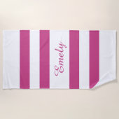 Plage Nom moderne Serviette de piscine rayée rose (Devant)