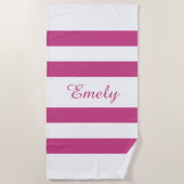 Plage Nom moderne Serviette de piscine rayée rose (Devant)